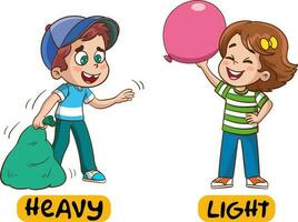 Opposite words for heavy and light cartoon vector