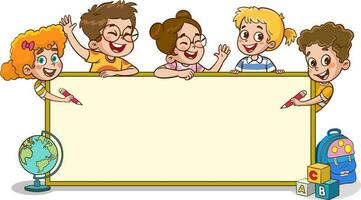 happy cute little kid education with blank banner vector illustration