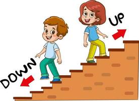 kids walking up and down cartoon vector