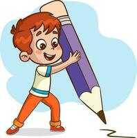 kids writing with a big pen cartoon vector