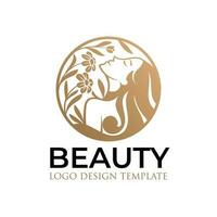 Beautiful Woman Logo With Gold Leaves and Flowers vector