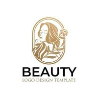 Beautiful Woman Logo With Gold Leaves and Flowers vector