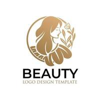 Beautiful Woman Logo With Gold Leaves and Flowers vector