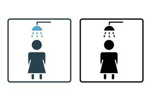 Shower icon. woman showering. icon related to bathroom, hygiene. Line icon style design. Simple vector design editable