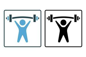 Weightlifter icon. Man lifting barbell. icon related to fitness, healthy living. Solid icon style design. Simple vector design editable