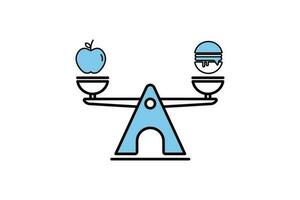 balanced diet icon. apples, burgers and scales. icon related to wellness, healthy. Two tone icon style design. Simple vector design editable