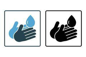 Hand gel icon. wash hands, water drop. icon related to hygiene. Solid icon style design. Simple vector design editable