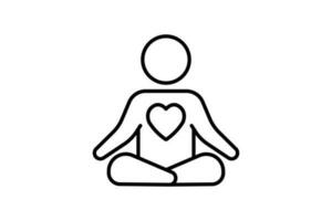 Meditation icon. meditating in with the heart in the chest. icon related to healthy living, yoga, meditation, relaxation. Line icon style design. Simple vector design editable