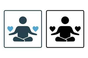 Meditation icon. meditating with heart pose human. icon related to healthy living, yoga, meditation, relaxation. Solid icon style design. Simple vector design editable