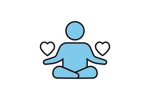 Meditation icon. meditating with heart pose human. icon related to healthy living, yoga, meditation, relaxation. Two tone icon style design. Simple vector design editable
