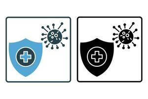 virus protection icon. icon related to immune, flu germ, antiseptic, hygiene shield. Solid icon style design. Simple vector design editable