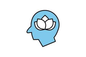 Peace of mind icon. lotus in head. icon related to meditation, relaxation. Two tone icon style design. Simple vector design editable