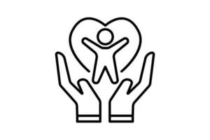 Self care icon. hand, heart and man. icon related to healthy living, yoga, meditation, relaxation. Line icon style design. Simple vector design editable