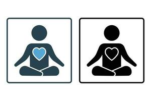meditación icono. meditando en con el corazón en el pecho. icono relacionado a sano viviendo, yoga, meditación, relajación. sólido icono estilo diseño. sencillo vector diseño editable