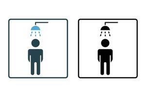 Shower icon. men showering. icon related to bathroom, hygiene. Solid icon style design. Simple vector design editable