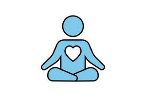 Meditation icon. meditating in with the heart in the chest. icon related to healthy living, yoga, meditation, relaxation. Two tone icon style design. Simple vector design editable