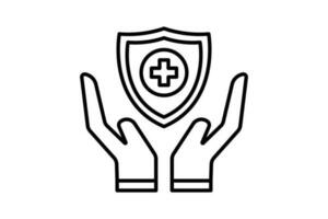 Medical shield on hand. icon related to health care. Line icon style design. Simple vector design editable