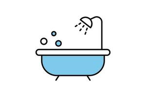 Bathtub icon with shower. icon related to bathroom. Two tone icon style design. Simple vector design editable