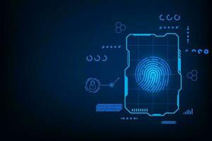 Vector abstract technology cyber security online concept. Fingerprint on circuit board.