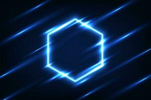 Vector hexagonal frame blue neon light on dark blue overlap design. Futuristic technology background.