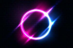 Vector round frame colorful neon light on dark blue overlap design. Futuristic technology background.