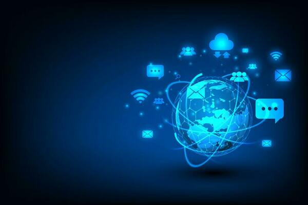 Vector earth with icon. Communication and social media concept. Technology connecting abstract background.