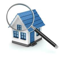 House with magnifier on white background photo