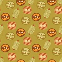 Seamless pattern buttons and spool of thread. Colorful vector