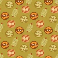 Seamless pattern buttons and spool of thread. Colorful vector