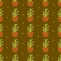 Seamless pattern with cacti in pot. Vector colorful