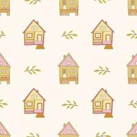 Seamless pattern with little house. Vector doodle