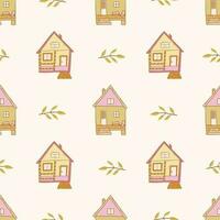 Seamless pattern with little house. Vector doodle