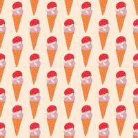 Seamless pattern. Ice cream in waffle cup. Vector