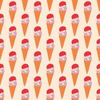 Seamless pattern. Ice cream in waffle cup. Vector