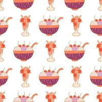 Seamless pattern with ice cream in bowl. Vector doodle