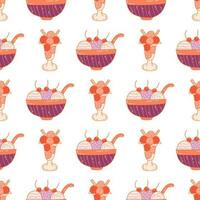 Seamless pattern with ice cream in bowl. Vector doodle