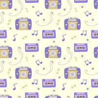 Seamless pattern with vintage audio player and cassette. Vector