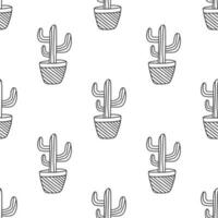 Seamless pattern with cactus in a pot. Vector