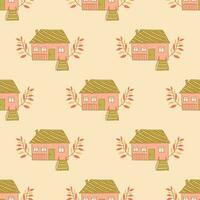 Seamless pattern with house with terrace. Vector