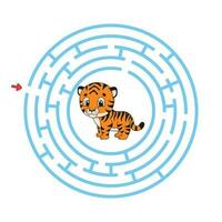 Circle maze. Game for kids. Puzzle for children. Round labyrinth conundrum. Color vector illustration. Find the right path. Education worksheet.