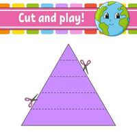 Cut and play. Logic puzzle for kids. Education developing worksheet. Learning game. Activity page. Cutting practice for preschool. Vector illustration.