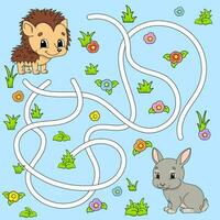 Funny maze for kids. Puzzle for children. cartoon character. Labyrinth conundrum. Color vector illustration. Find the right path.