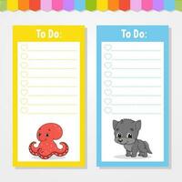 To do list for kids. Empty template. The rectangular shape. Isolated color vector illustration. Funny character. cartoon style. For the diary, notebook, bookmark.