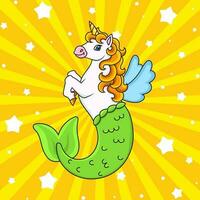 Cute cartoon character. Cute mermaid unicorn. Colorful vector illustration. Isolated on color background. Template for your design.