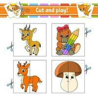 Cut and play. Flash cards. Color puzzle. Education developing worksheet. Activity page. Game for children. cartoon style. Funny character. Vector illustration.