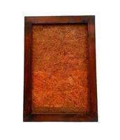 Brown wooden frame isolated on white background with clipping path or make selection. Mockup object and wood picture frame photo