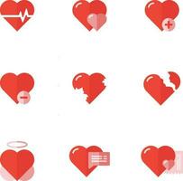 a small collection of red flat icons of heart symbols in one vector