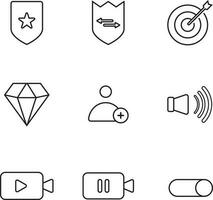 un pequeño colección de negro línea íconos de medios de comunicación símbolos en uno vector