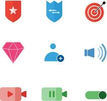 a small collection of colored flat icons of media symbols in one vector