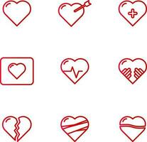 a small collection of heart symbol gradient line icons in one vector